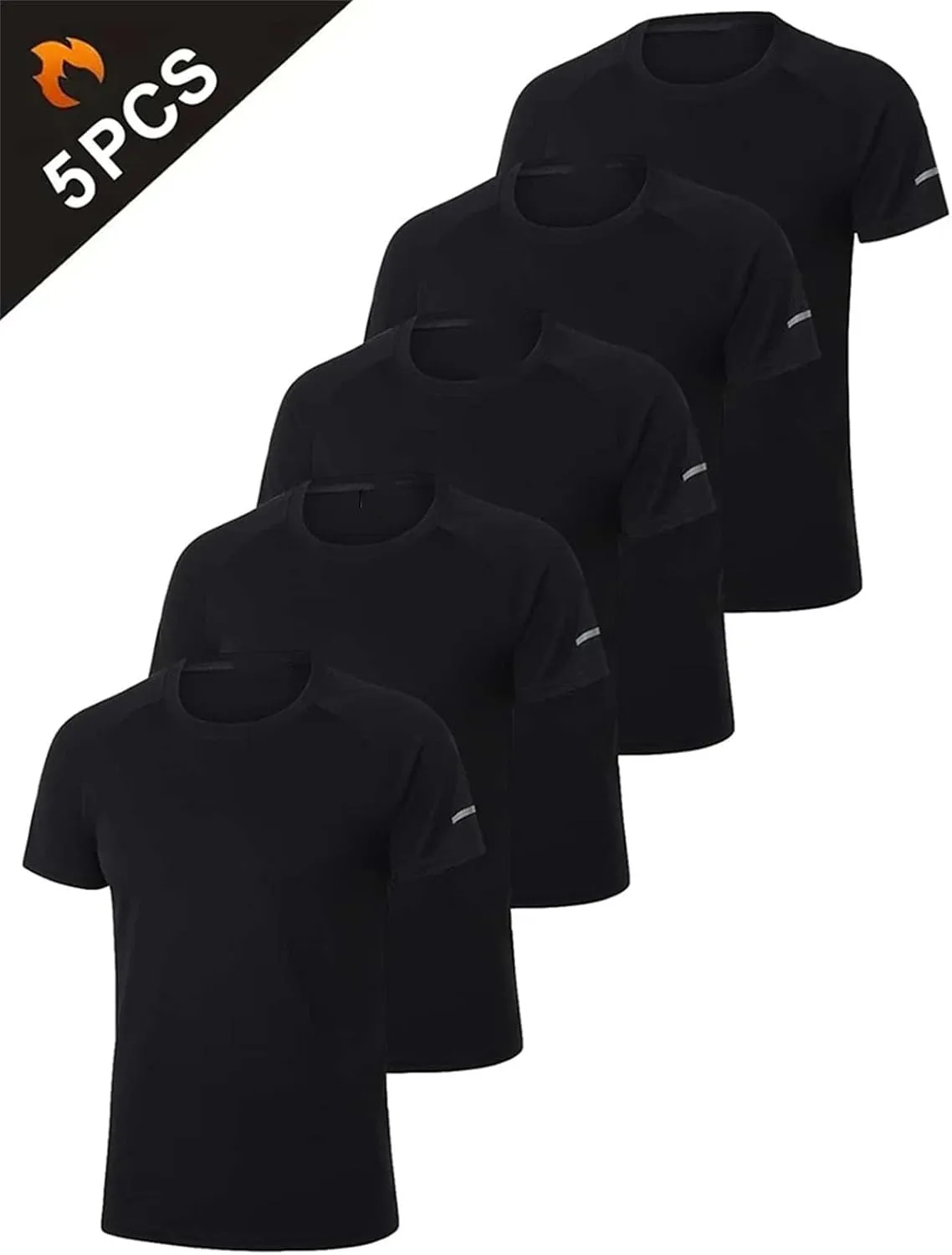 Men's 5-Pack Quick-Dry T-Shirt, Loose Fit Gym Running Outdoor Sportswear
