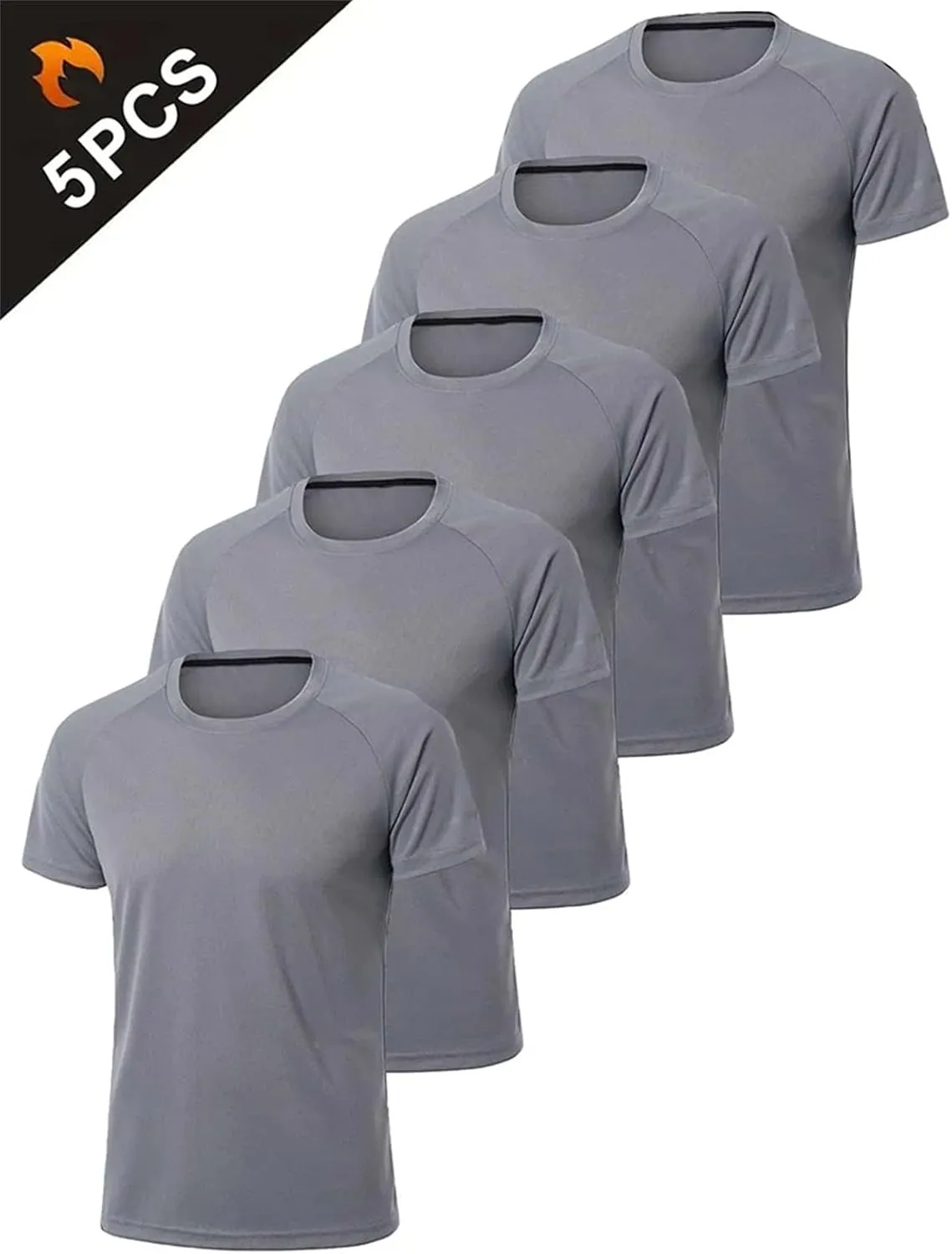 Men's 5-Pack Quick-Dry T-Shirt, Loose Fit Gym Running Outdoor Sportswear