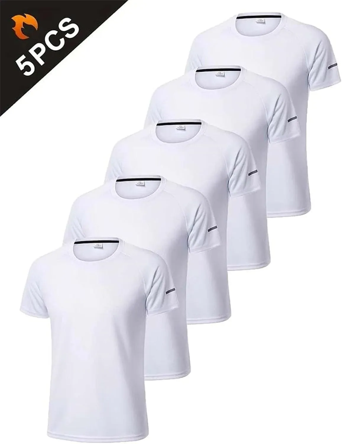 Men's 5-Pack Quick-Dry T-Shirt, Loose Fit Gym Running Outdoor Sportswear