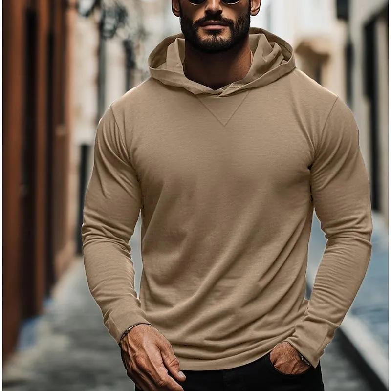 Men's Casual Solid Color Hooded Long Sleeve T-Shirt 22485540Y
