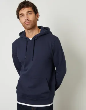 Men's Navy Mock T-Shirt Pullover Hoodie