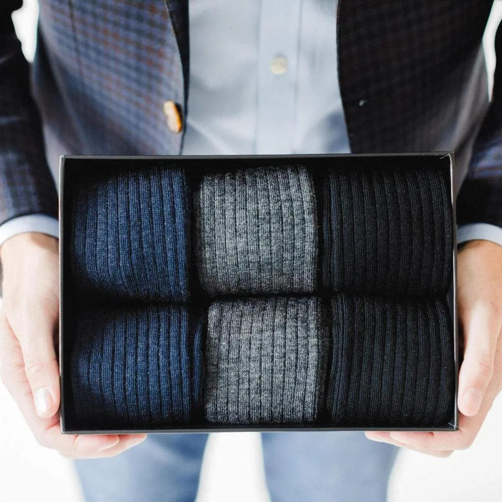 Merino Wool Mid-Calf Dress Socks - 6 Pair Gift Box