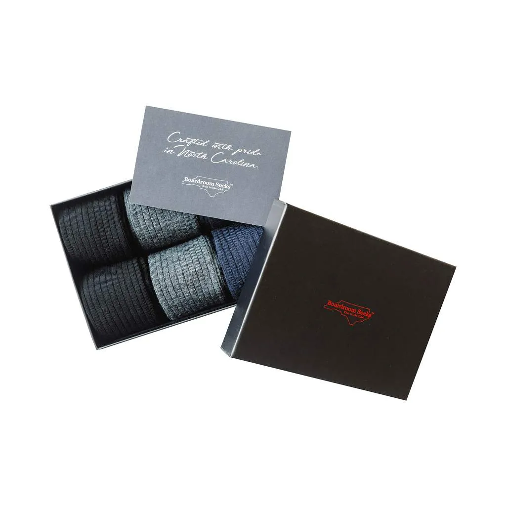 Merino Wool Mid-Calf Dress Socks - 6 Pair Gift Box