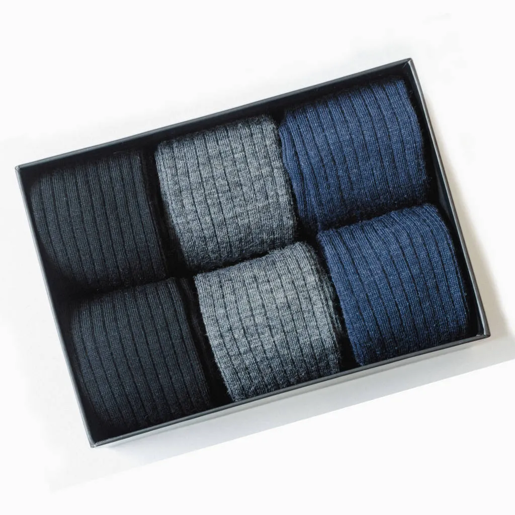 Merino Wool Mid-Calf Dress Socks - 6 Pair Gift Box