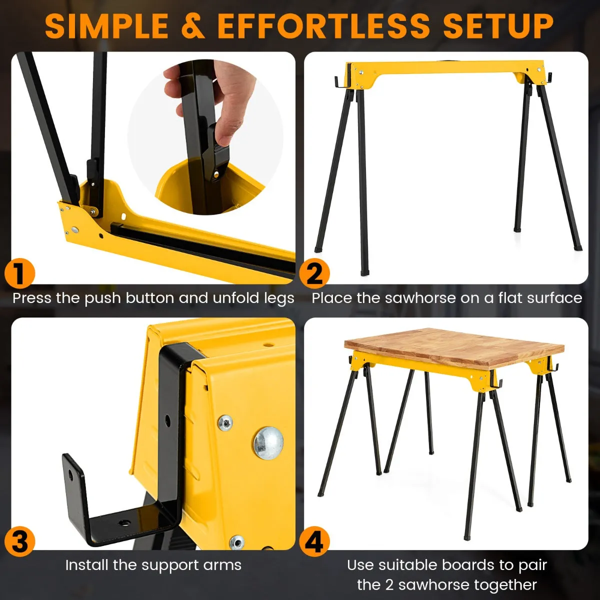 NNECW Pack of 2 Folding Sawhorses with Convenient Handle and  Lightweight Tool Stands for Indoor/Outdoor Use