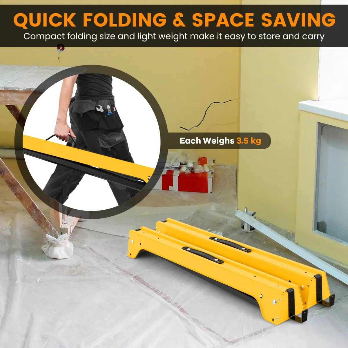 NNECW Pack of 2 Folding Sawhorses with Convenient Handle and  Lightweight Tool Stands for Indoor/Outdoor Use
