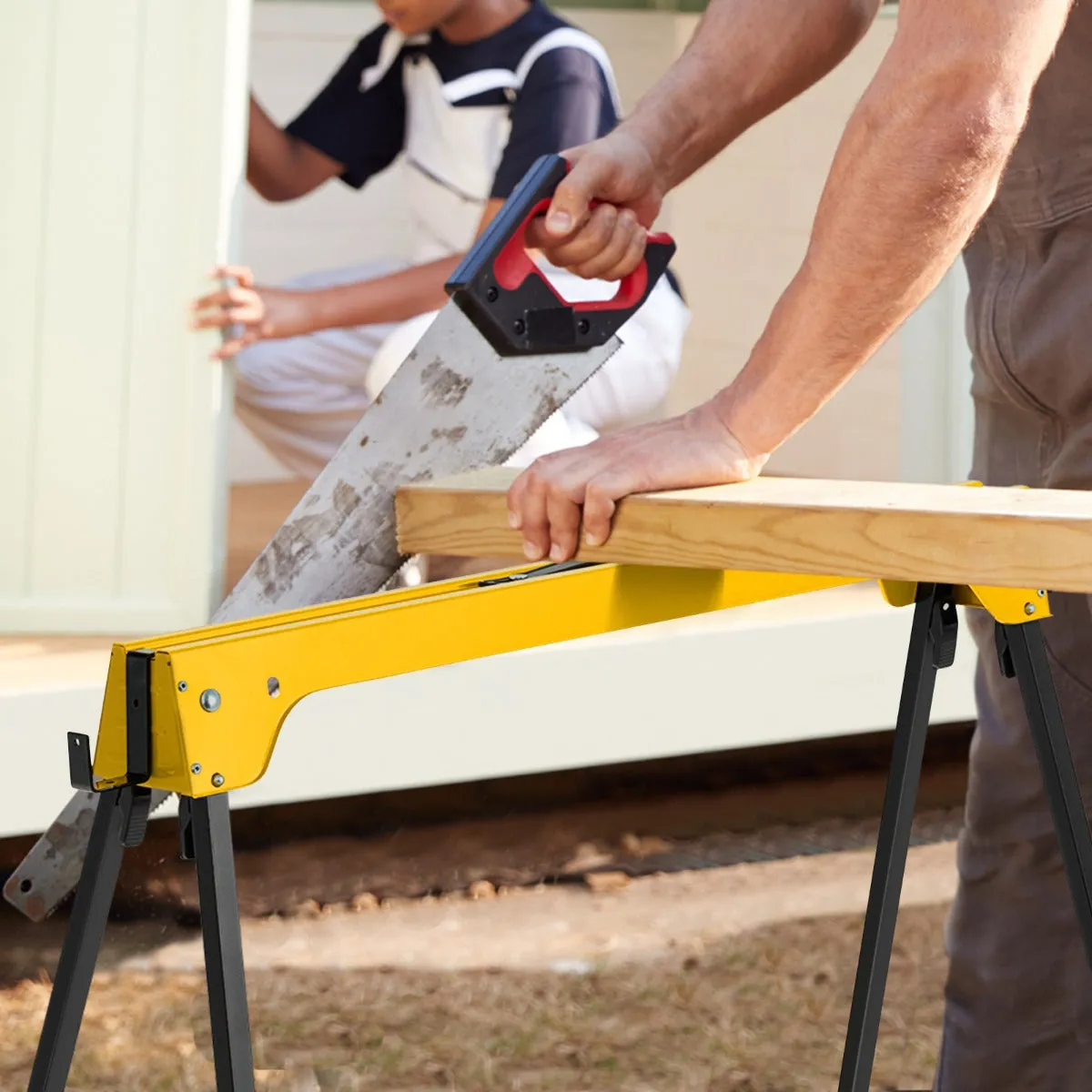 NNECW Pack of 2 Folding Sawhorses with Convenient Handle and  Lightweight Tool Stands for Indoor/Outdoor Use