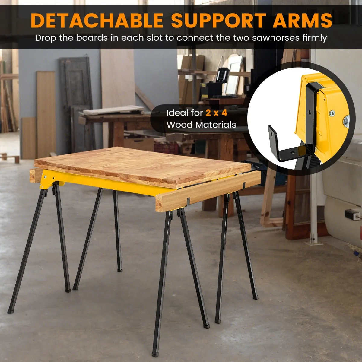 NNECW Pack of 2 Folding Sawhorses with Convenient Handle and  Lightweight Tool Stands for Indoor/Outdoor Use