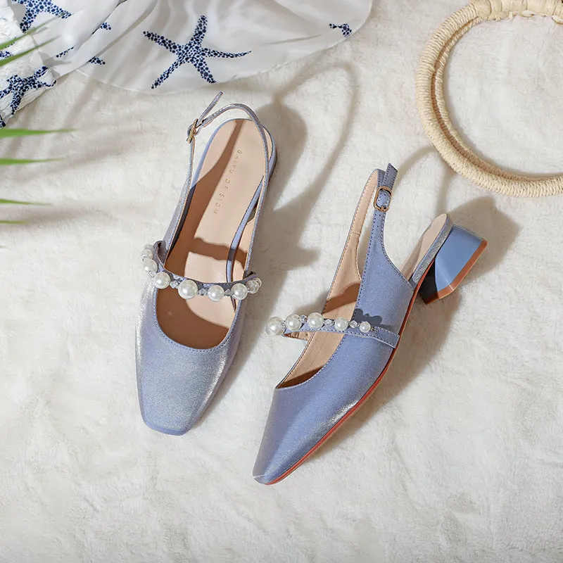 Nude Block Heels Closed Toe Closed Toe Sandals Women's Pearl Summer Women's Shoes