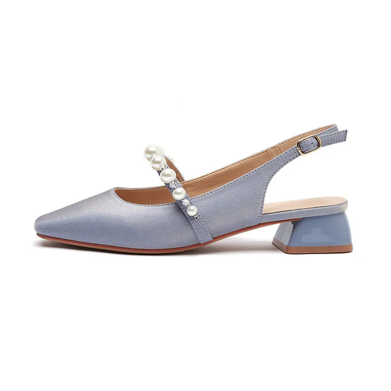 Nude Block Heels Closed Toe Closed Toe Sandals Women's Pearl Summer Women's Shoes