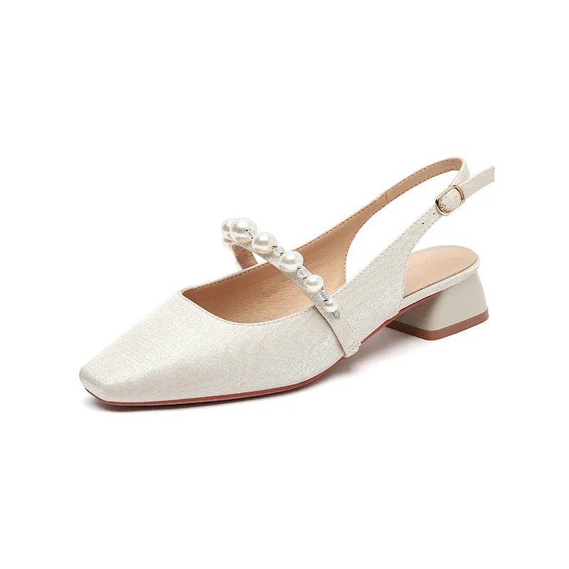 Nude Block Heels Closed Toe Closed Toe Sandals Women's Pearl Summer Women's Shoes