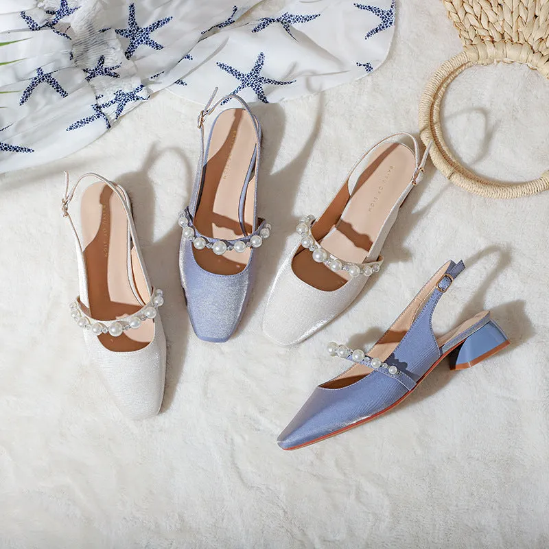 Nude Block Heels Closed Toe Closed Toe Sandals Women's Pearl Summer Women's Shoes