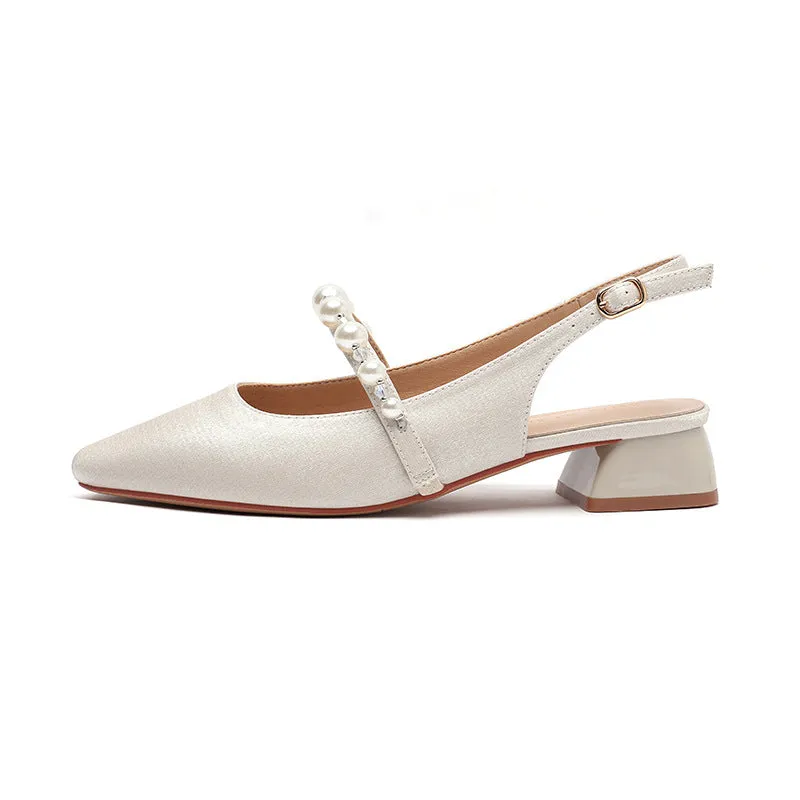 Nude Block Heels Closed Toe Closed Toe Sandals Women's Pearl Summer Women's Shoes
