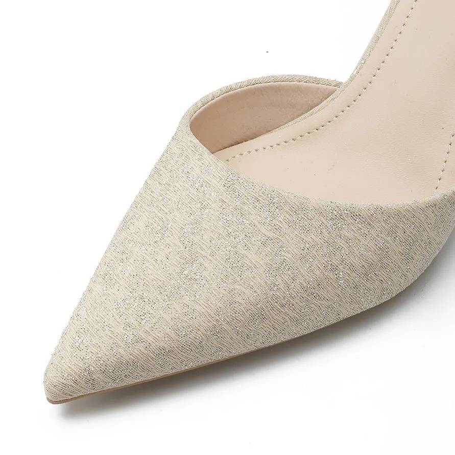 Nude Block Heels Closed Toe Sandals Rhinestone Women's Shoes