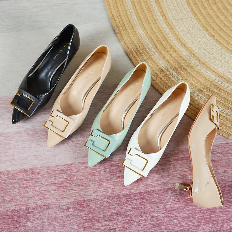 Nude Block Heels Closed Toe Spring Shoes High Heels Work Shoes