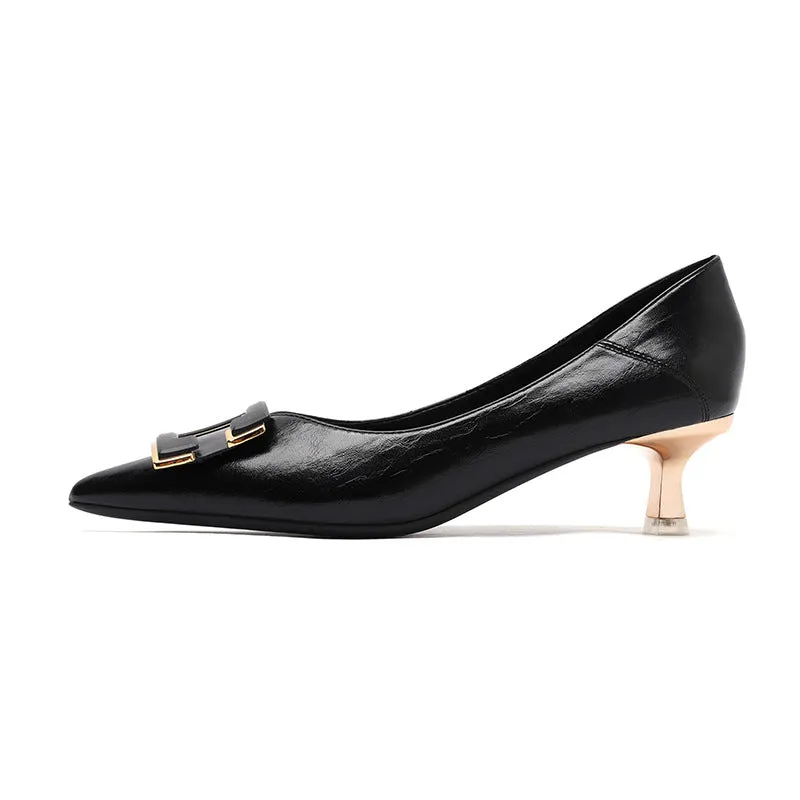 Nude Block Heels Closed Toe Spring Shoes High Heels Work Shoes