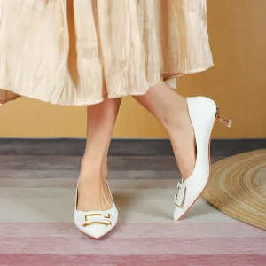 Nude Block Heels Closed Toe Spring Shoes High Heels Work Shoes