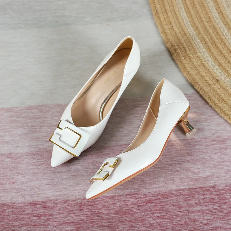Nude Block Heels Closed Toe Spring Shoes High Heels Work Shoes