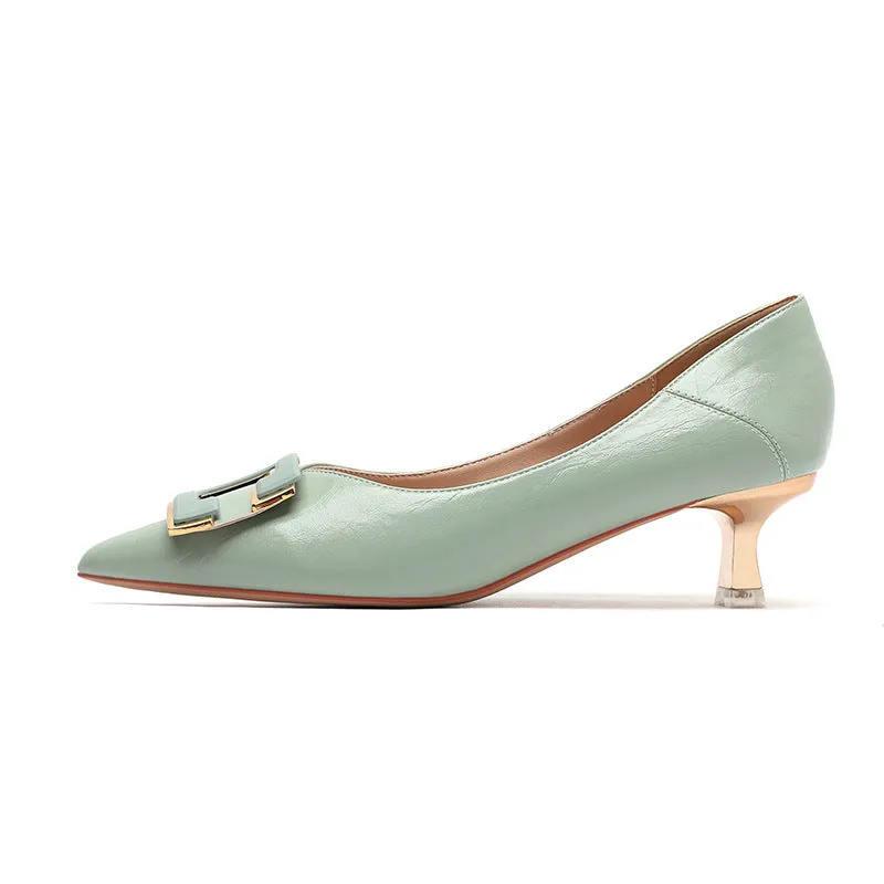Nude Block Heels Closed Toe Spring Shoes High Heels Work Shoes