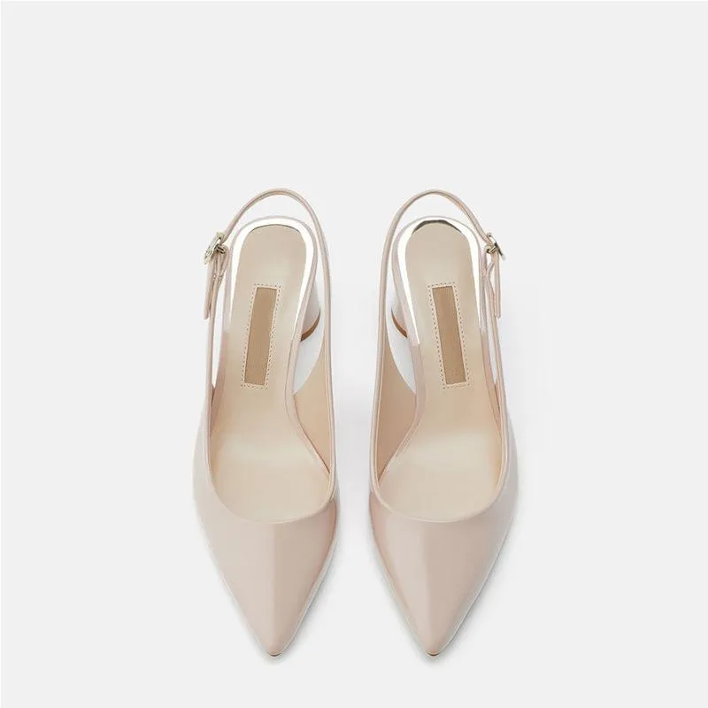 Nude Block Heels Dew Heel Low-Cut High Heels Summer Mid Heel Pumps