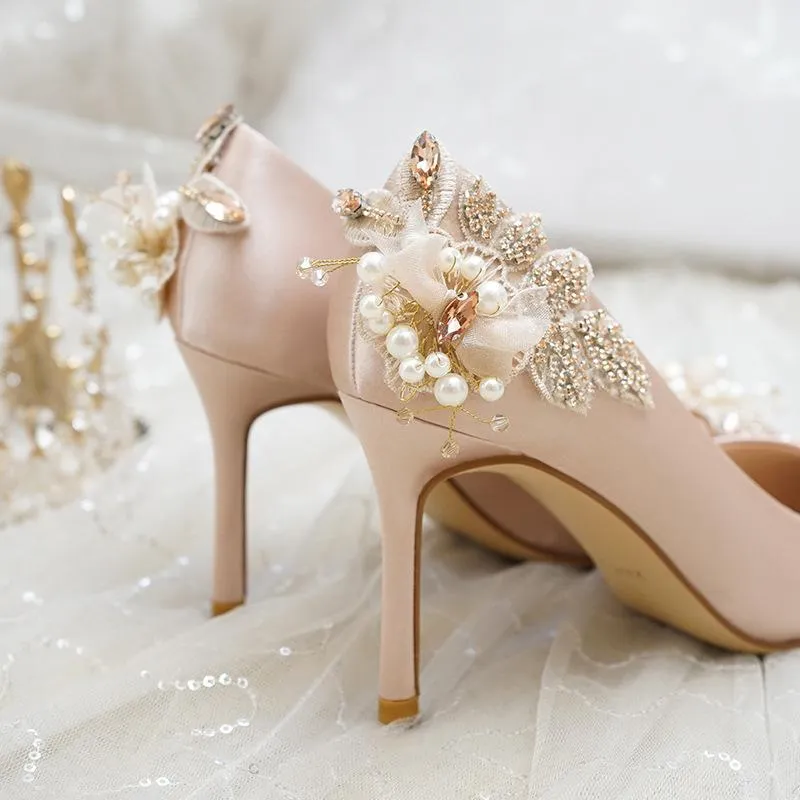 Nude Heels for Wedding Crystal Shoes High Heels