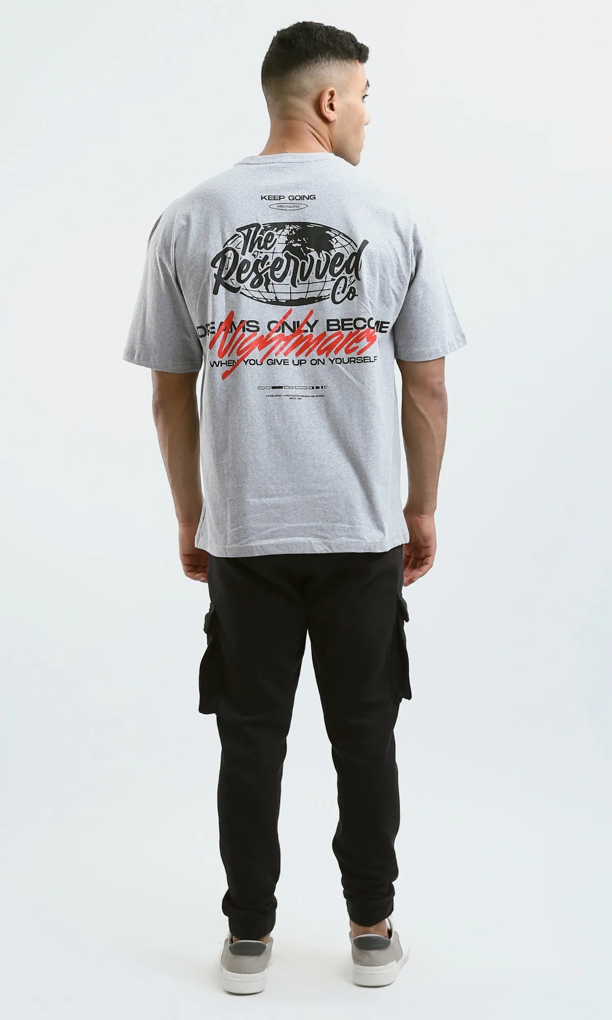O179041 Heather Light Grey Cotton Tee With Front & Back Print