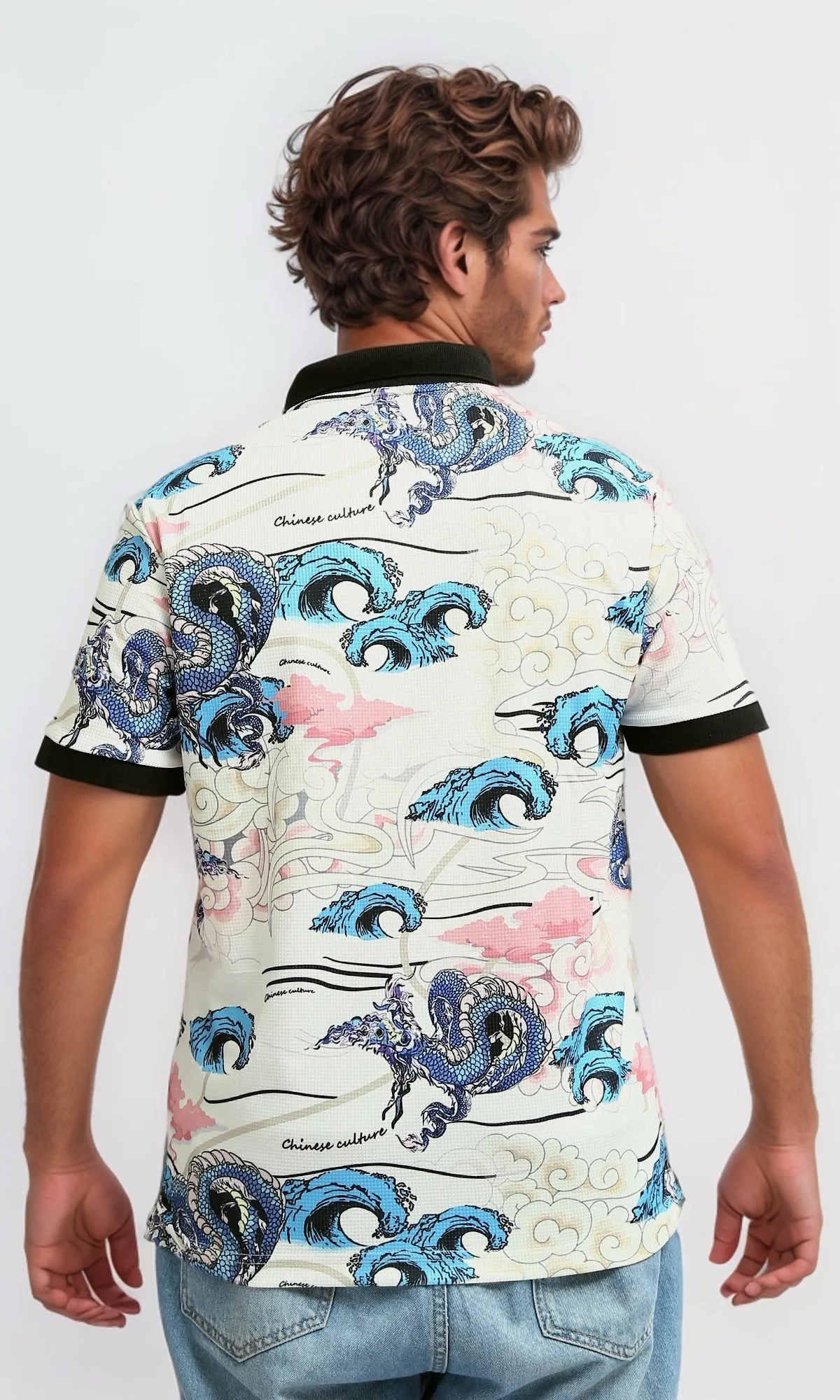 O198431  Printed Turn Down Polo T-Shirt - Multicolor