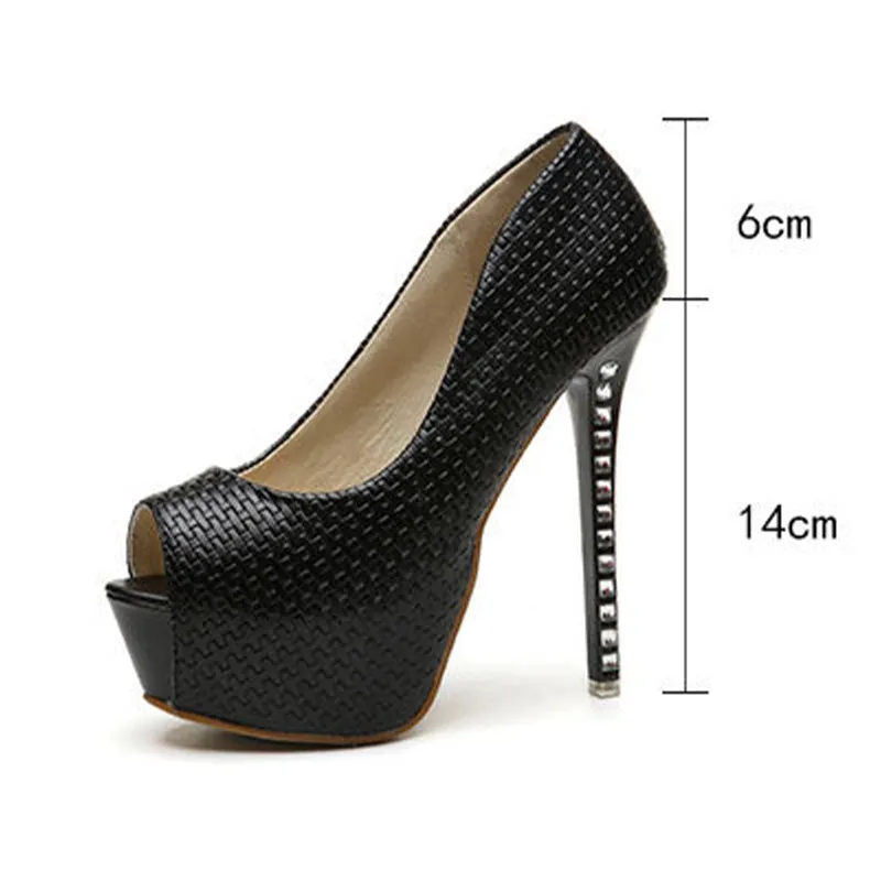 Open Toe Platform Rhinestone Super Stiletto High Heels Sandals