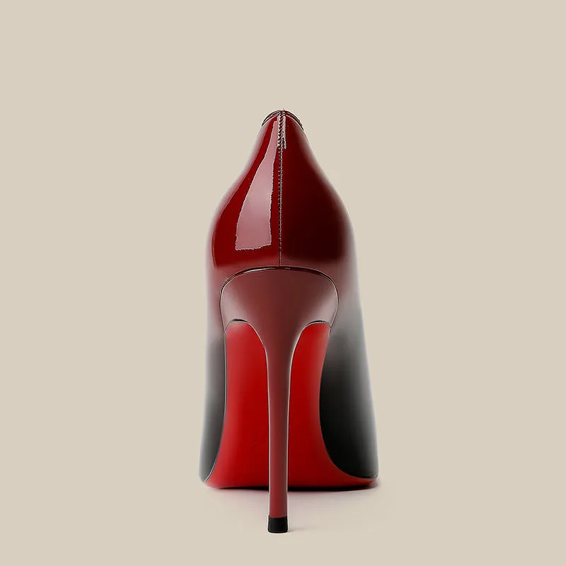 Patent Leather Black Red Gradient Color High Heels