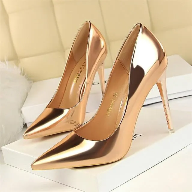 Patent Leather Pump Shoe with High Heels