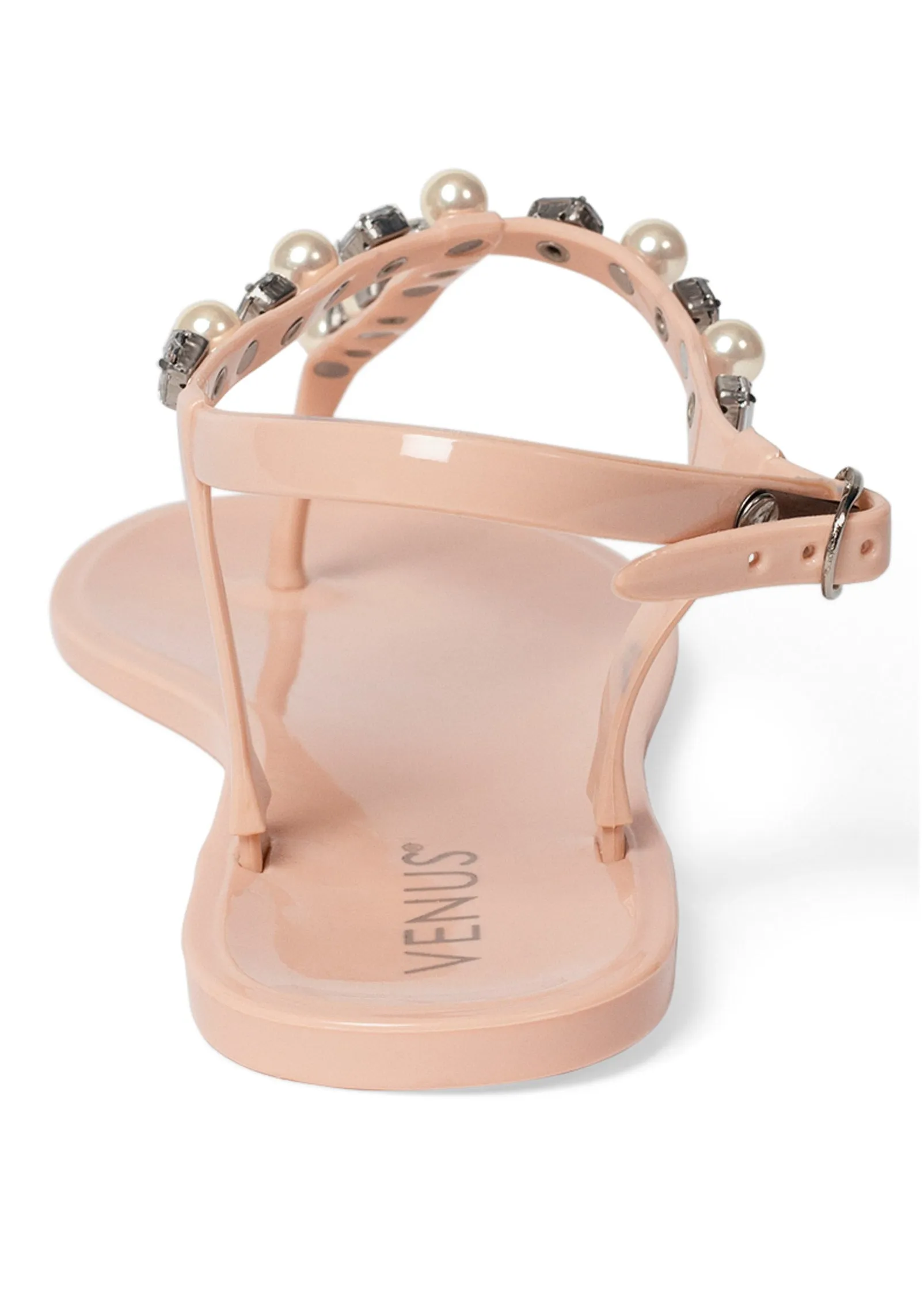 Pearl T-Strap Sandals - Blush