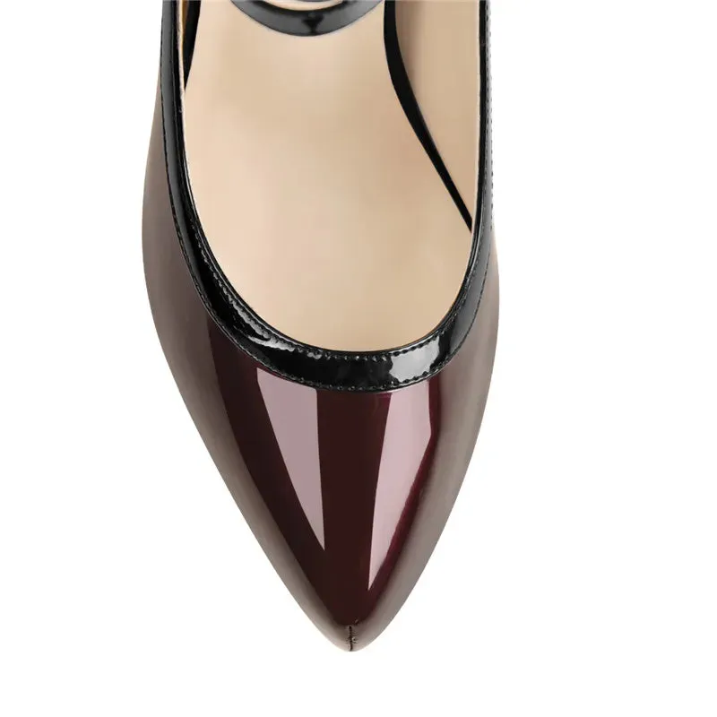 Platform Pointed Toe Pumps Ankle Strap  Buckle High Heel Shoes