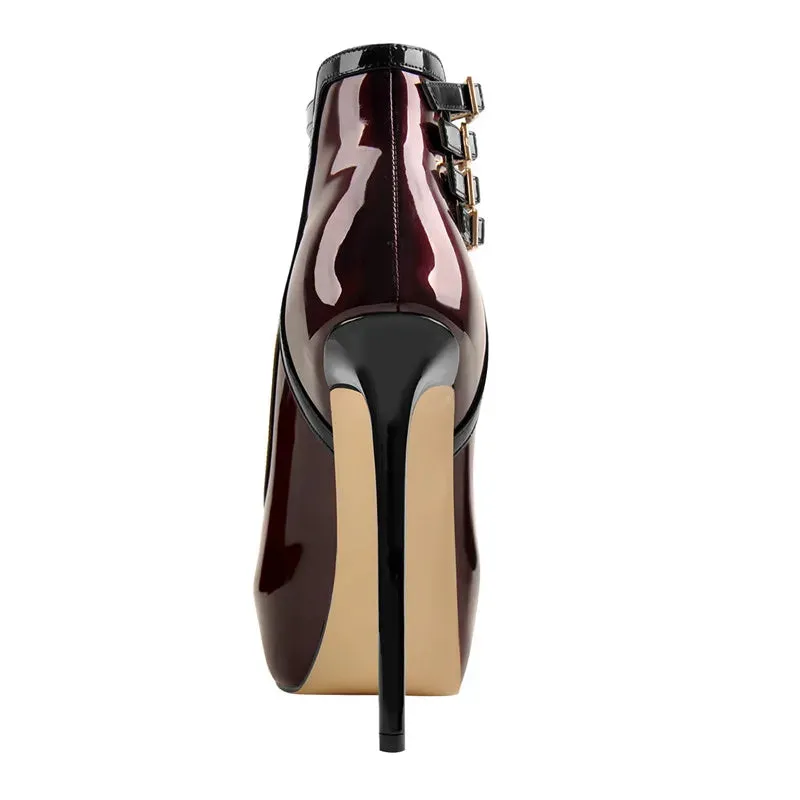 Platform Pointed Toe Pumps Ankle Strap  Buckle High Heel Shoes