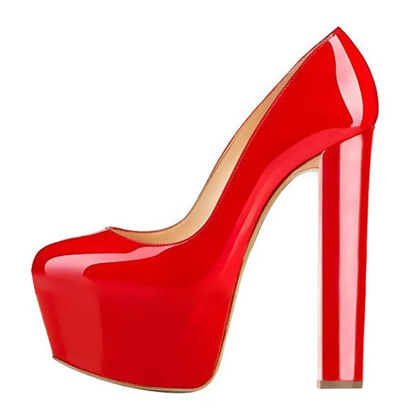 Platform Round Toe Chunky Heels Shoes