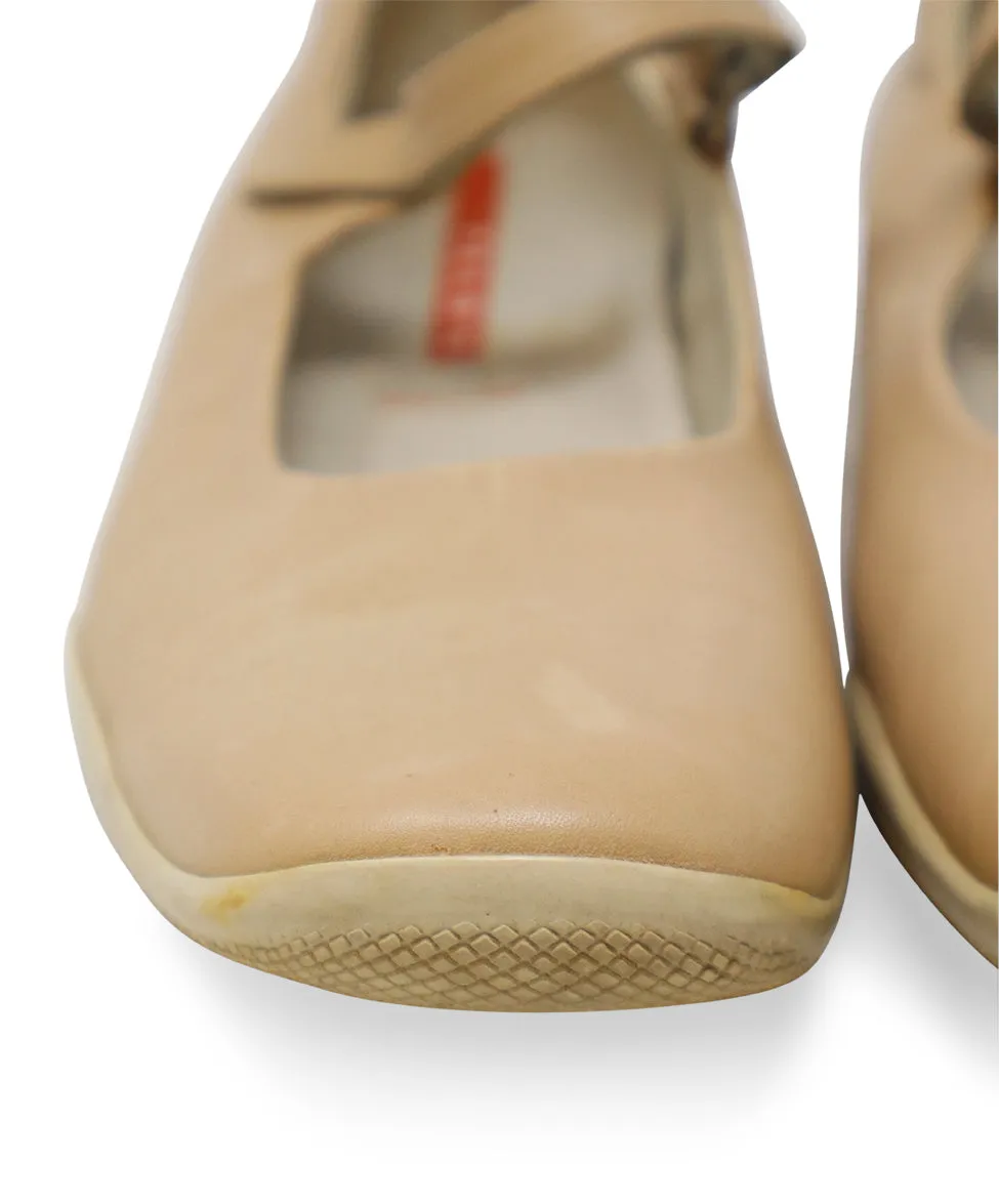 Prada Sport Tan Leather Flats sz 10