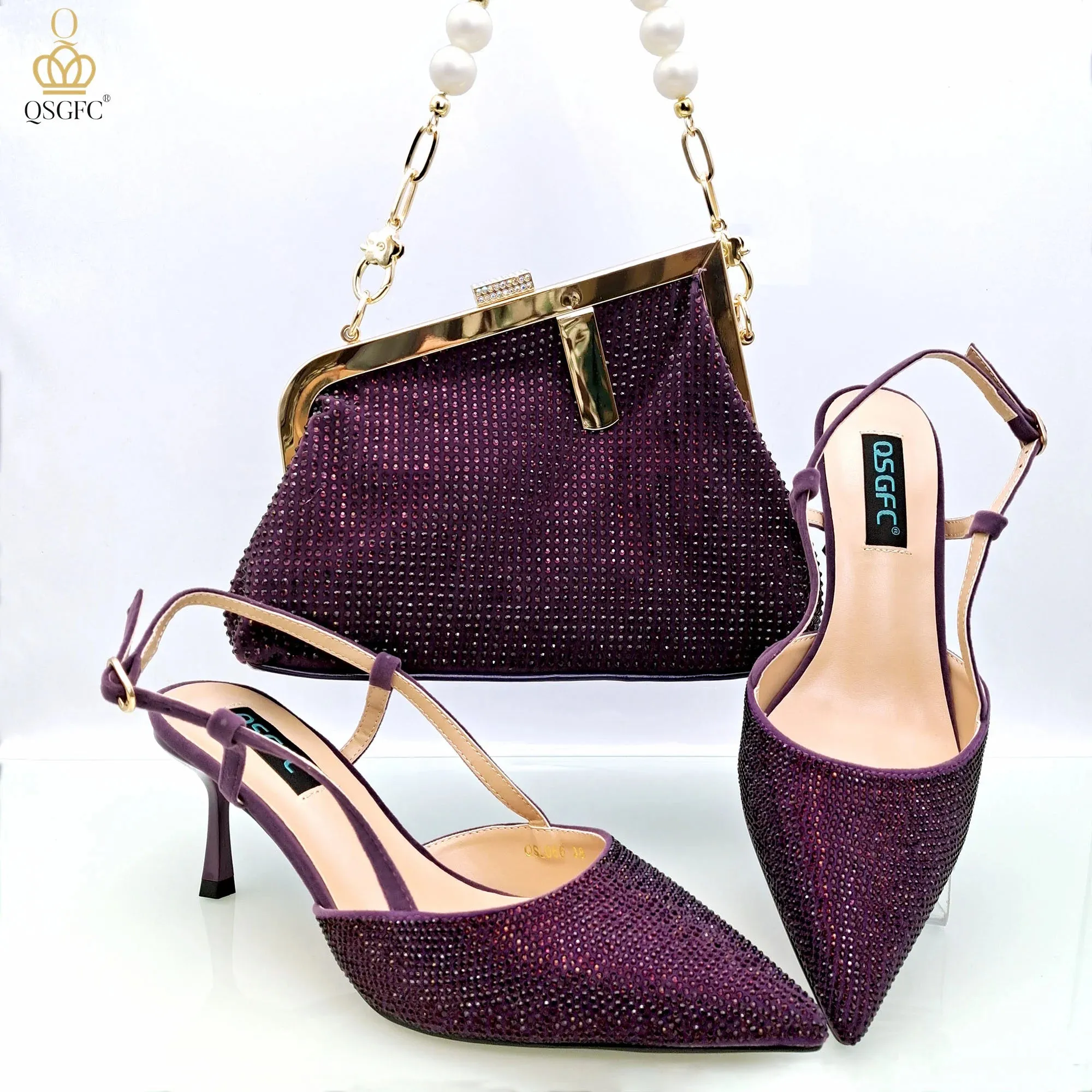 QSGFC 2023 Italian Design Wine Large Capacity Fashion Bag Shoulder Bag and Strap High Heels Commuter Shoes and Bag