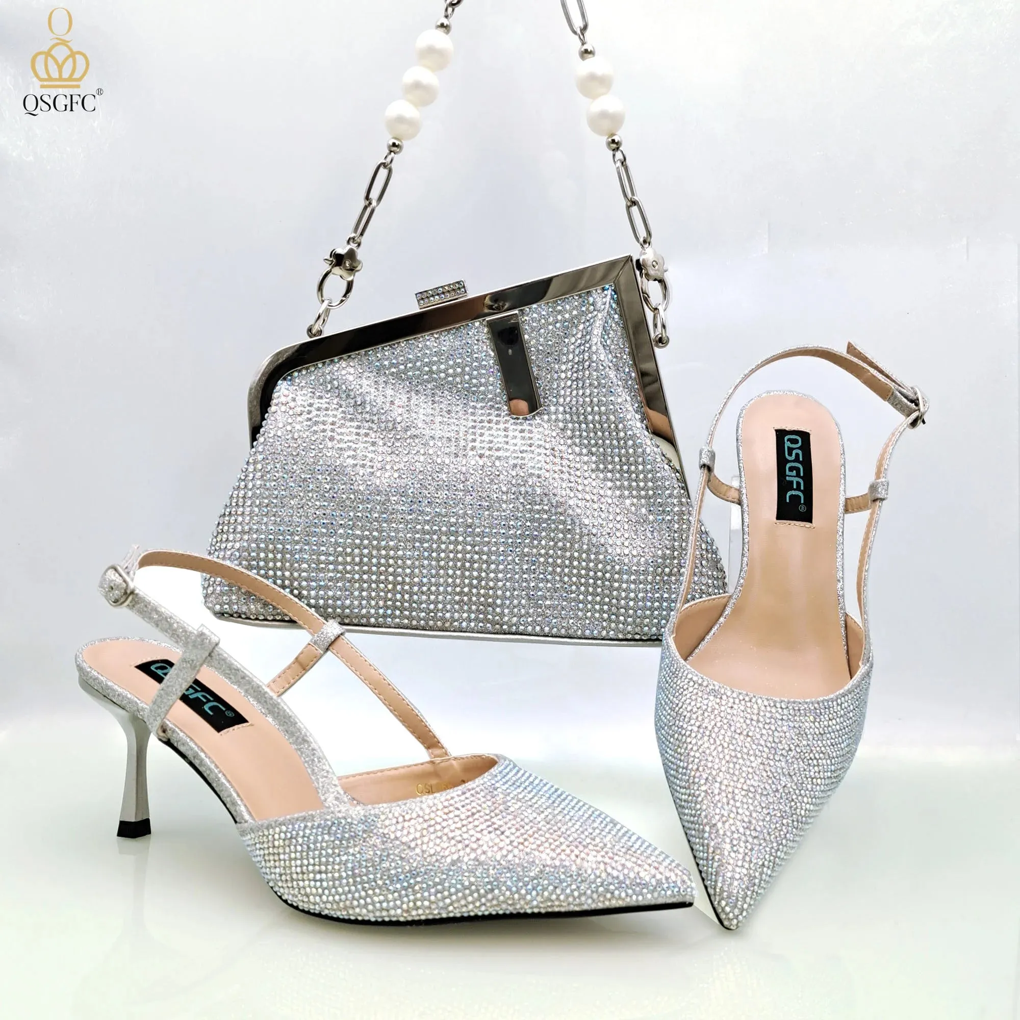 QSGFC 2023 Italian Design Wine Large Capacity Fashion Bag Shoulder Bag and Strap High Heels Commuter Shoes and Bag