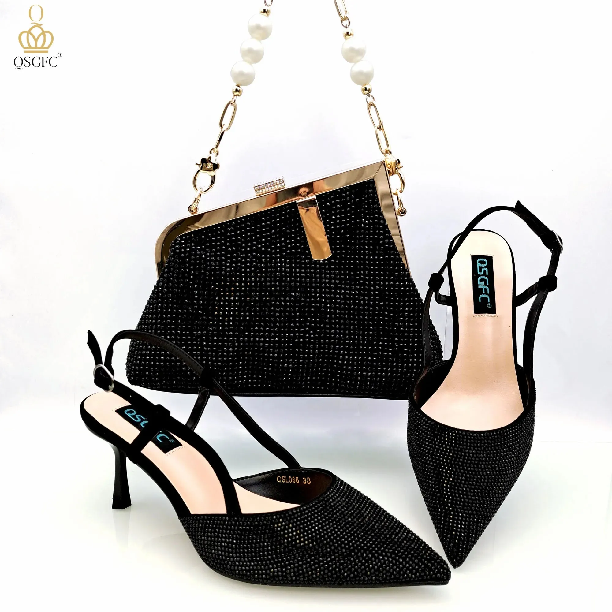 QSGFC 2023 Italian Design Wine Large Capacity Fashion Bag Shoulder Bag and Strap High Heels Commuter Shoes and Bag
