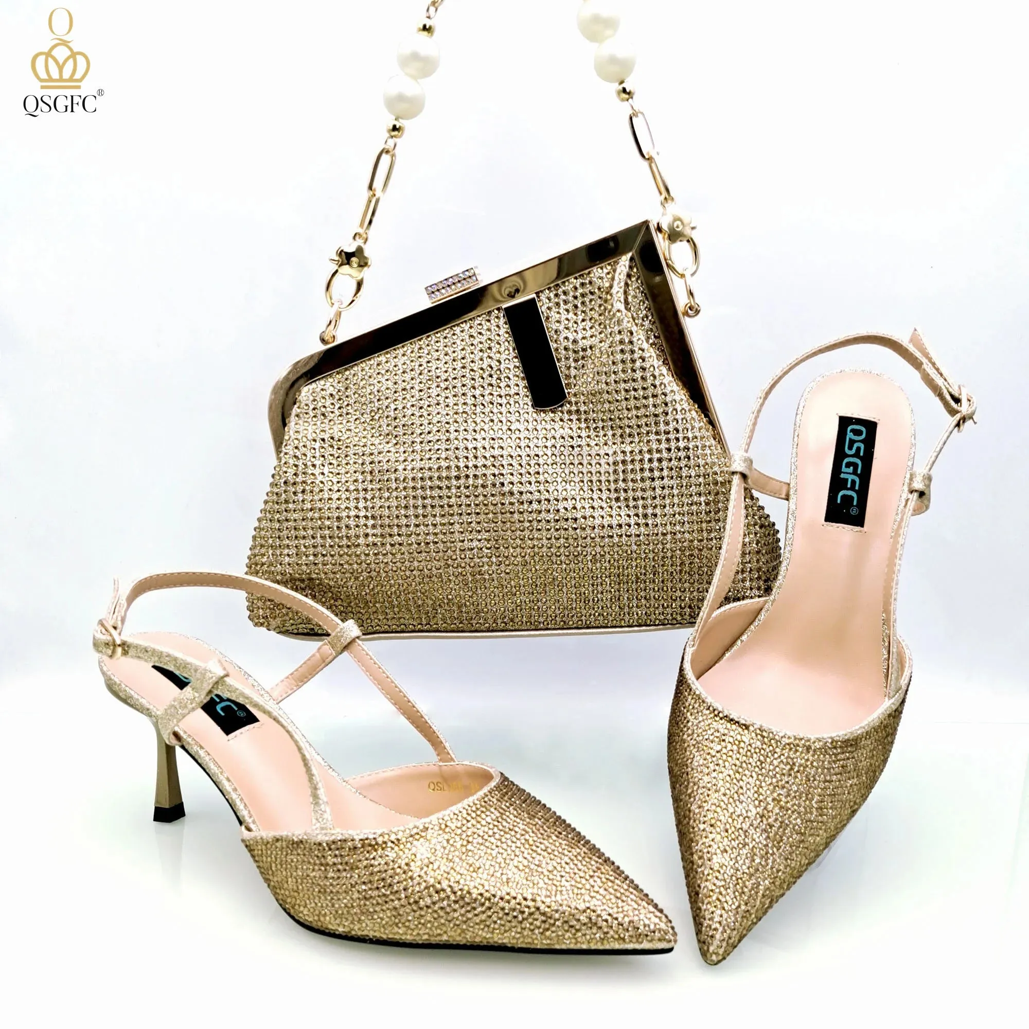 QSGFC 2023 Italian Design Wine Large Capacity Fashion Bag Shoulder Bag and Strap High Heels Commuter Shoes and Bag