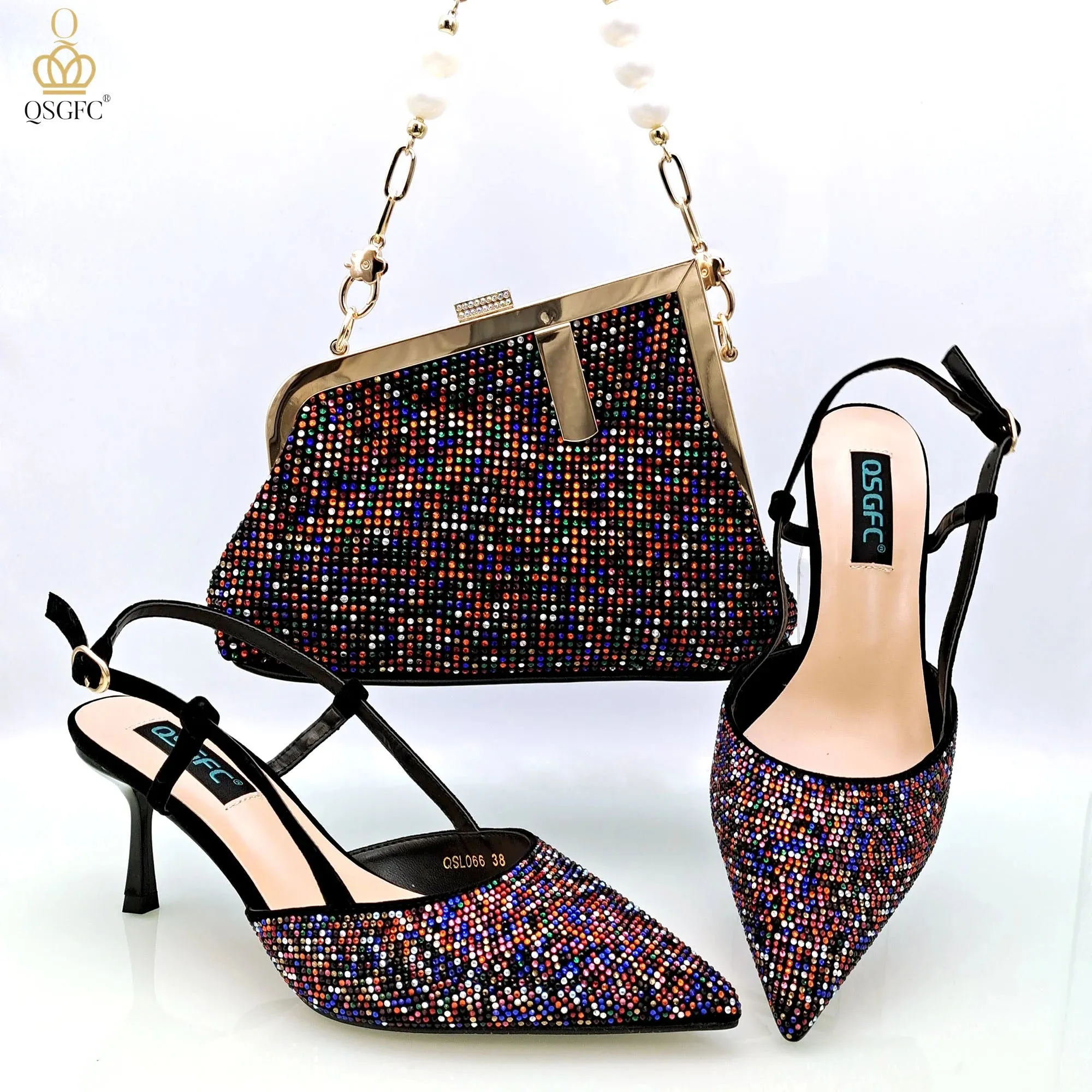QSGFC 2023 Italian Design Wine Large Capacity Fashion Bag Shoulder Bag and Strap High Heels Commuter Shoes and Bag