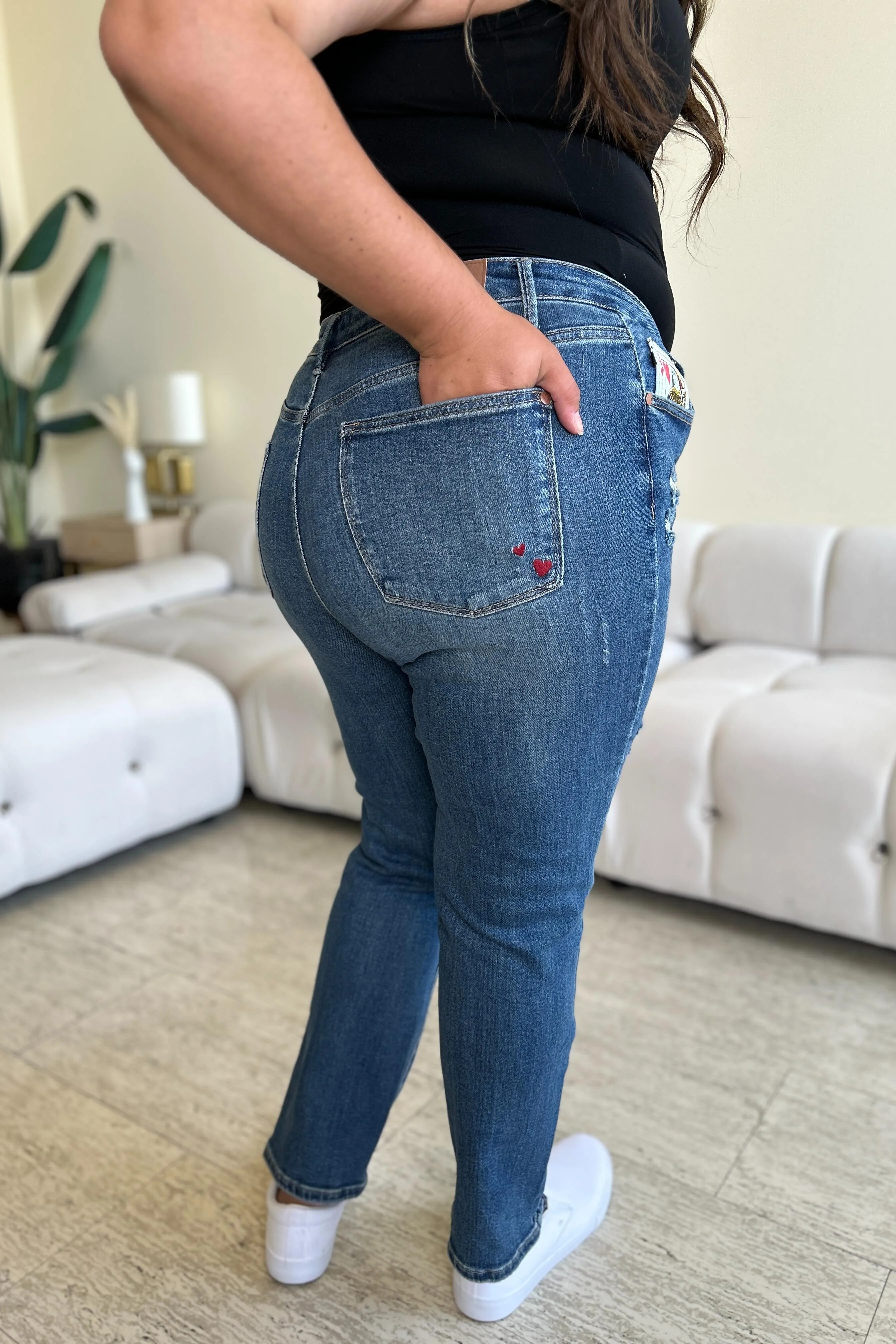 "Queen Of Hearts" Pocket BF Jeans