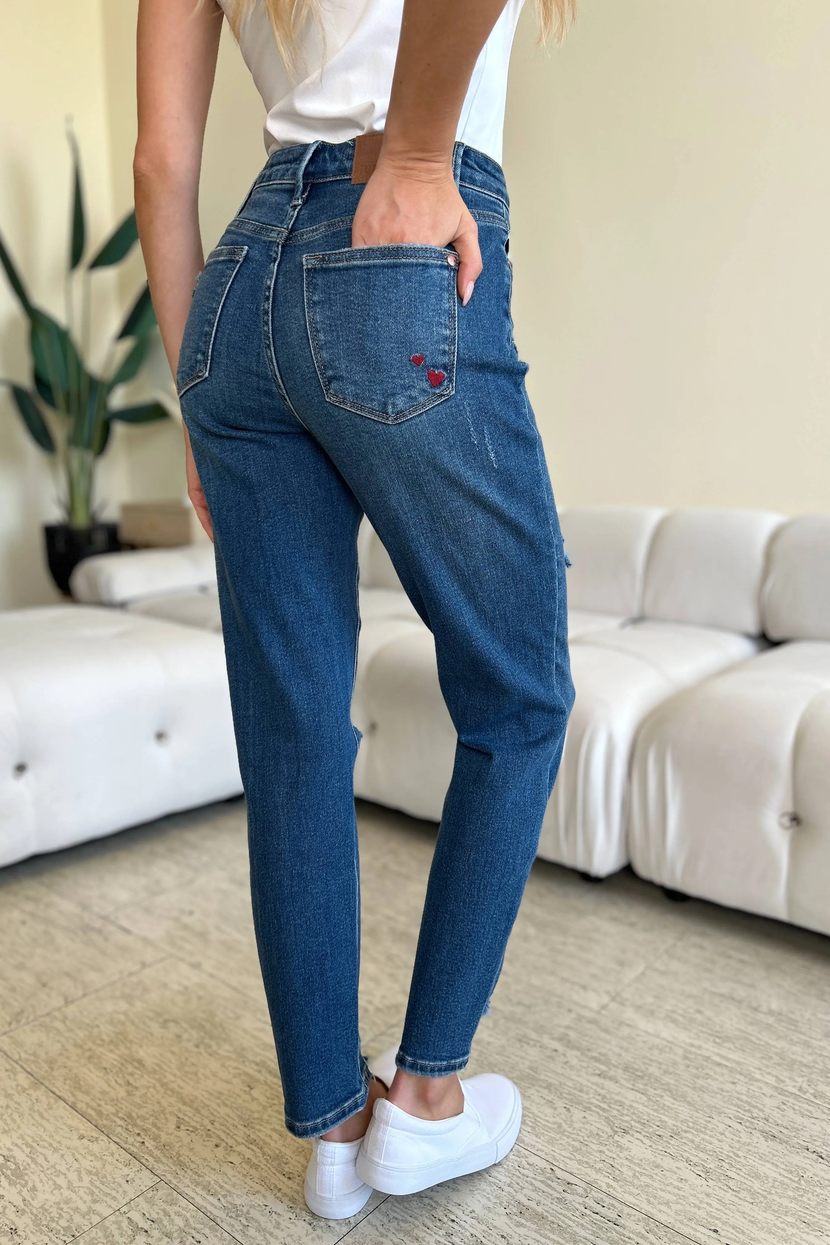 "Queen Of Hearts" Pocket BF Jeans