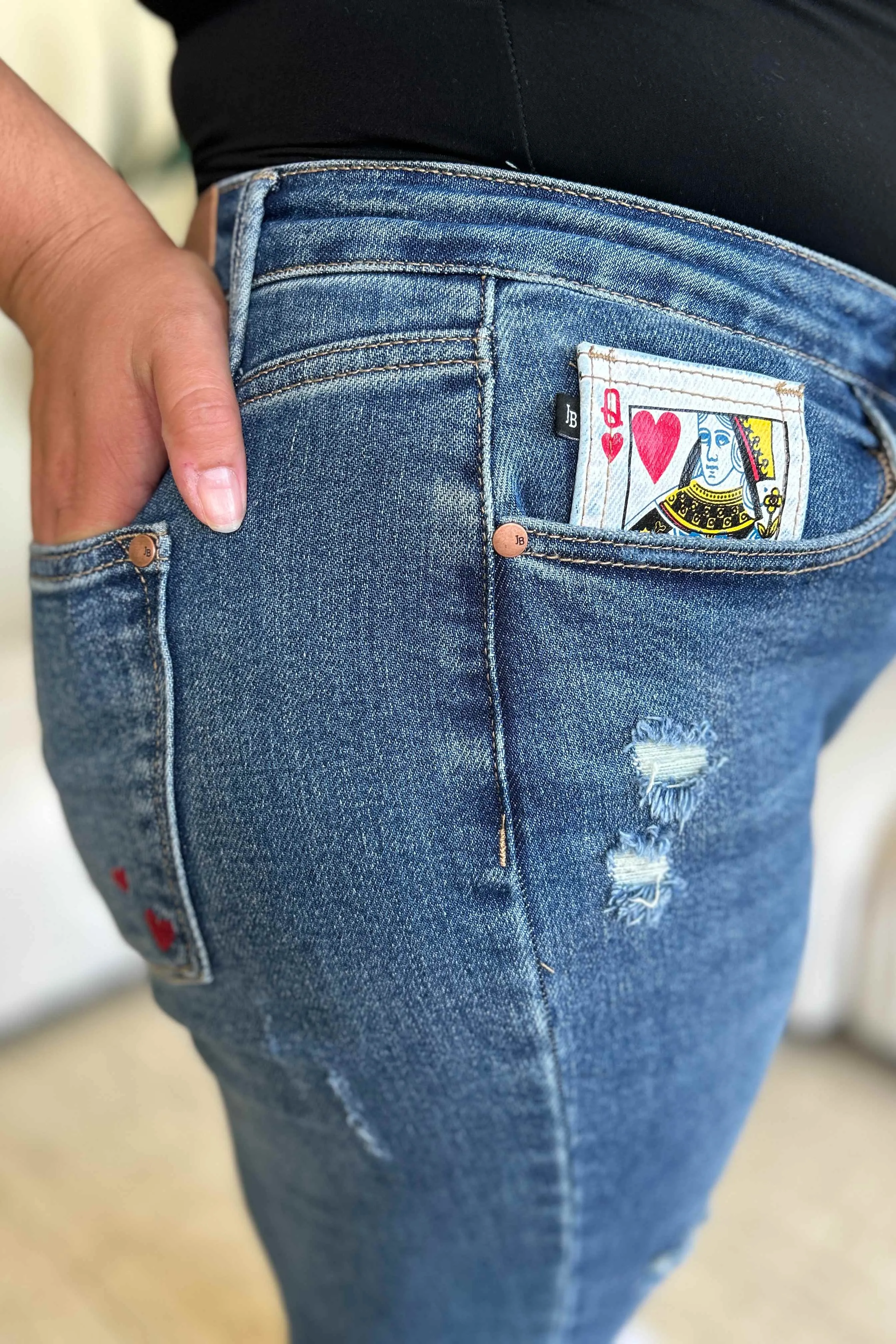 "Queen Of Hearts" Pocket BF Jeans