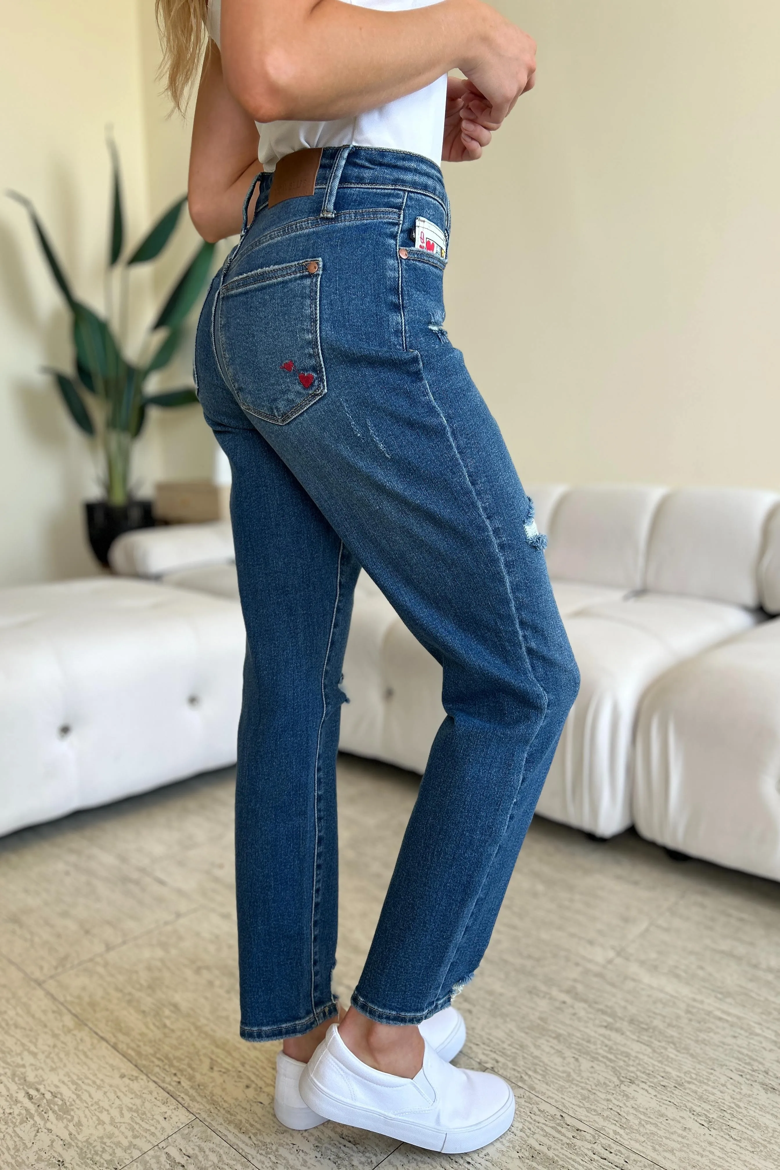 "Queen Of Hearts" Pocket BF Jeans