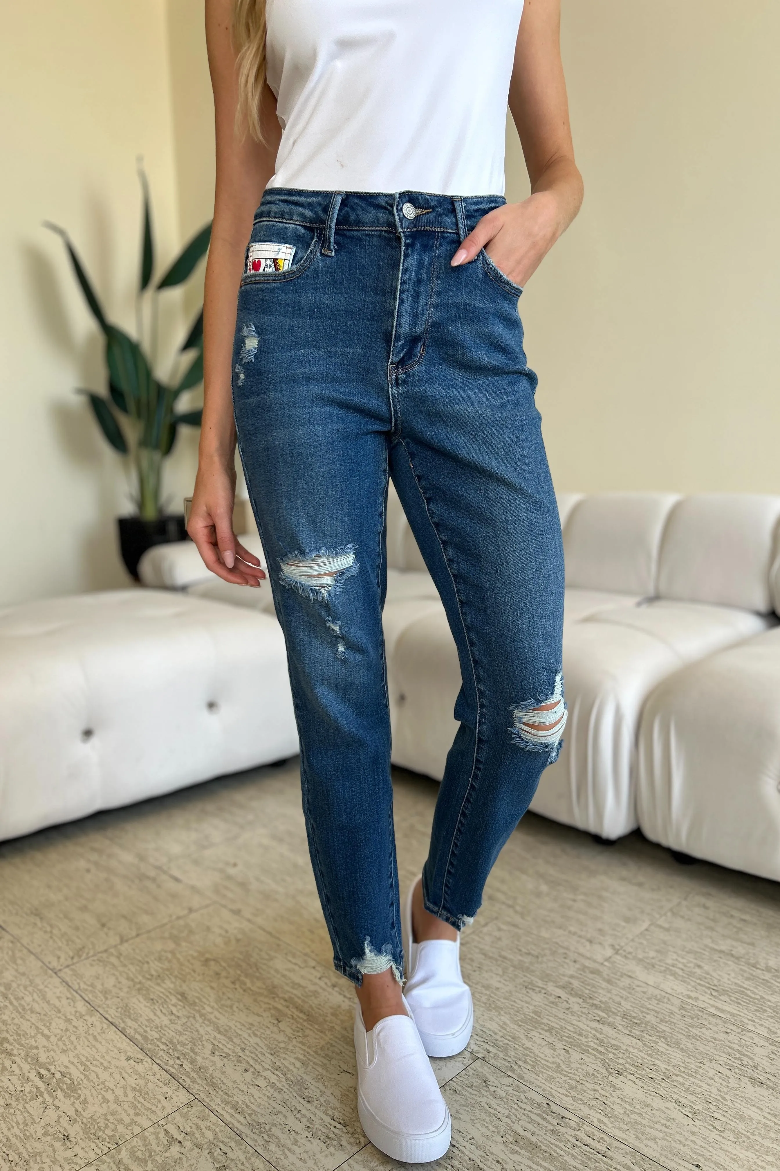 "Queen Of Hearts" Pocket BF Jeans