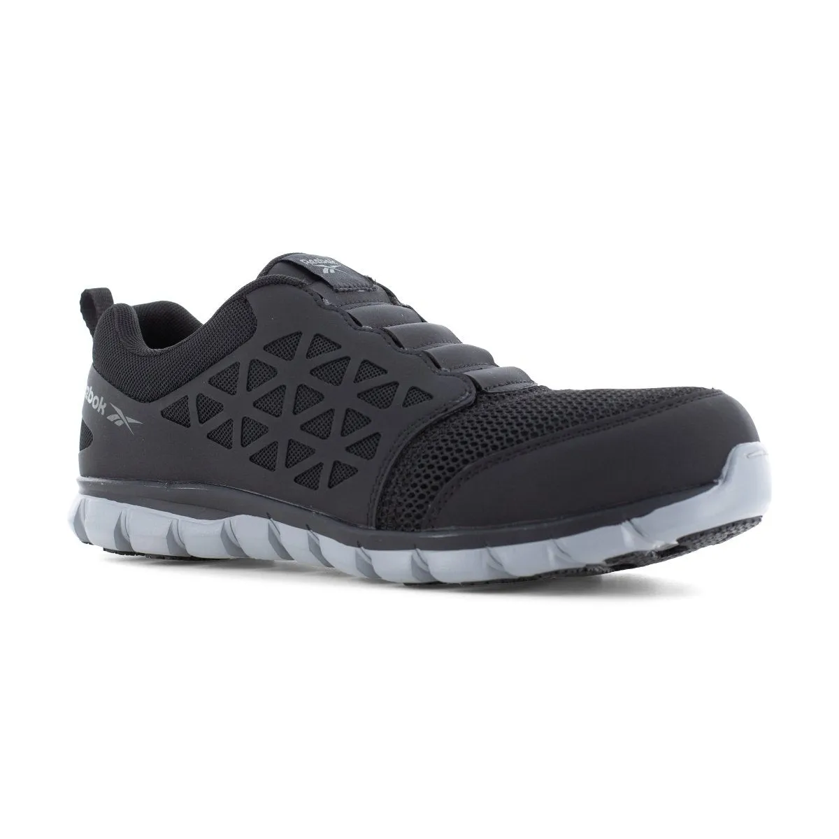 Reebok Men's Black and Grey Sublite Cushion Round Composite Toe Work Slip On Shoe