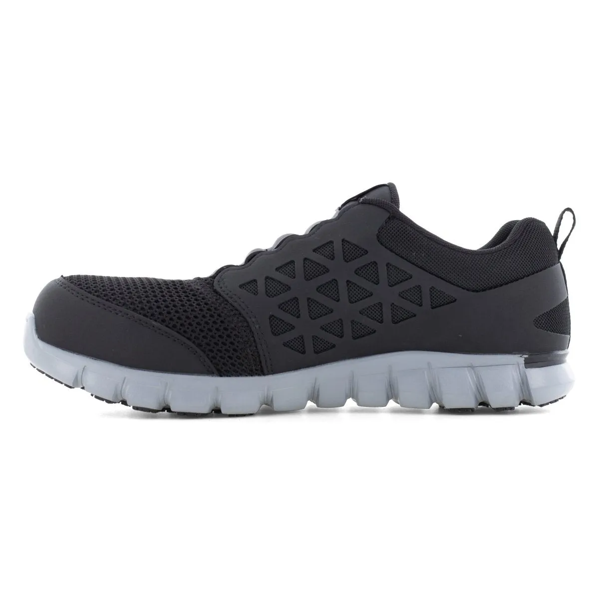 Reebok Men's Black and Grey Sublite Cushion Round Composite Toe Work Slip On Shoe