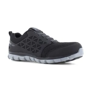 Reebok Men's Black and Grey Sublite Cushion Round Composite Toe Work Slip On Shoe