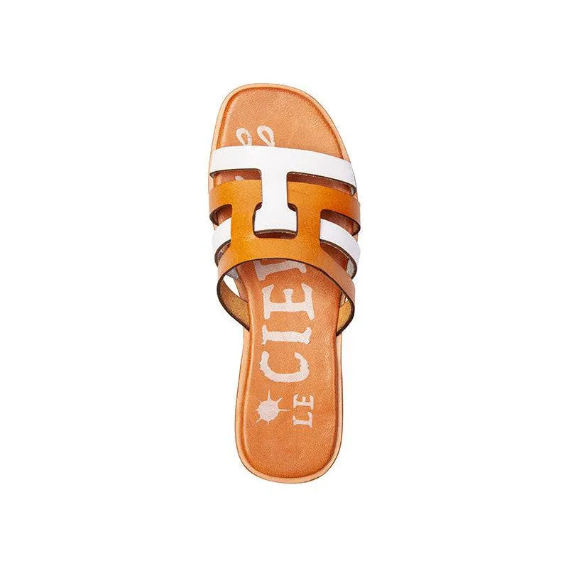 Regarde Le Ciel Elyse 10 Ladies White And Mustard Leather Slider Sandals
