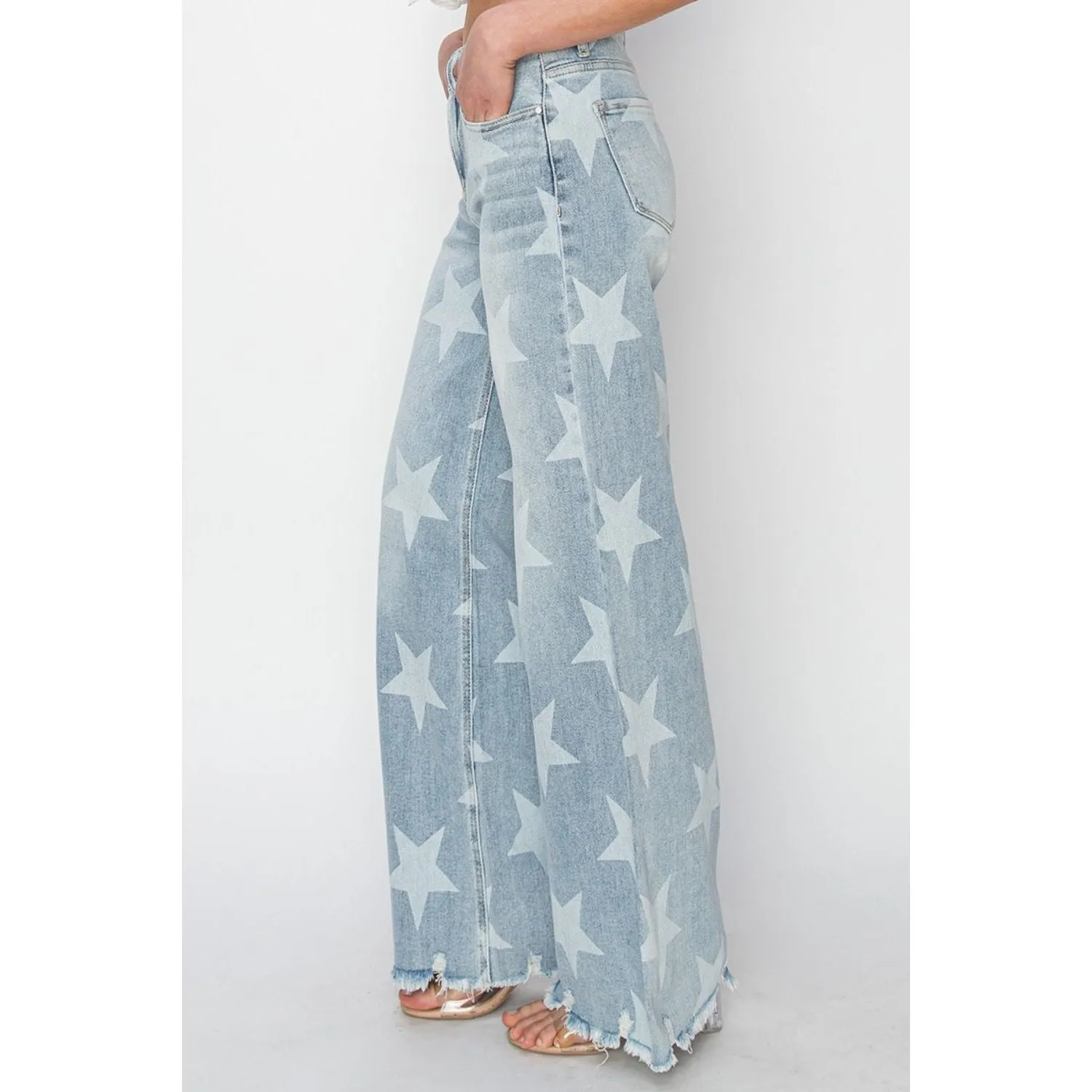 RISEN Full Size Raw Hem Star Wide Leg Jeans